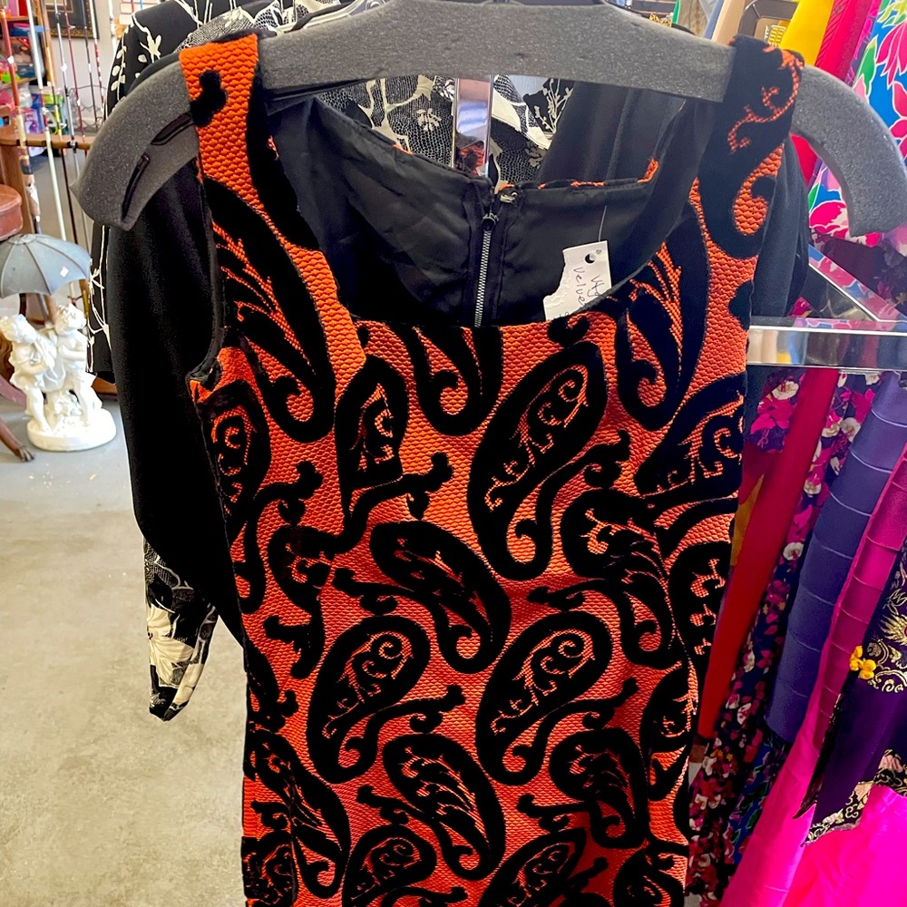True Vintage black orange velvet mini dress